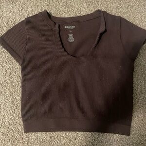 Women's Brown Ribbed Top